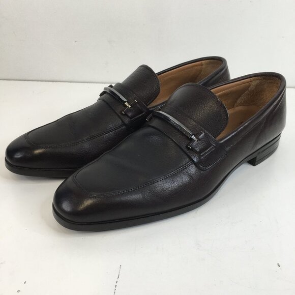 Boss Hugo Boss Portland Brown Pebbled Leather Bit Loafer Size 8 - Picture 2 of 13